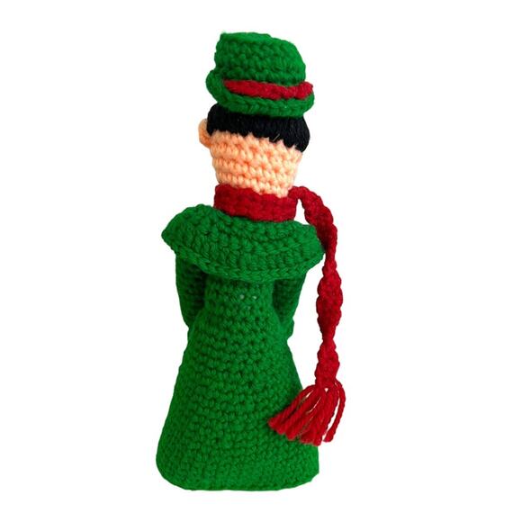 Vintage Handcrafted Holiday Decoration Caroler Mouse Hand Knit Figures - Picture 8 of 15